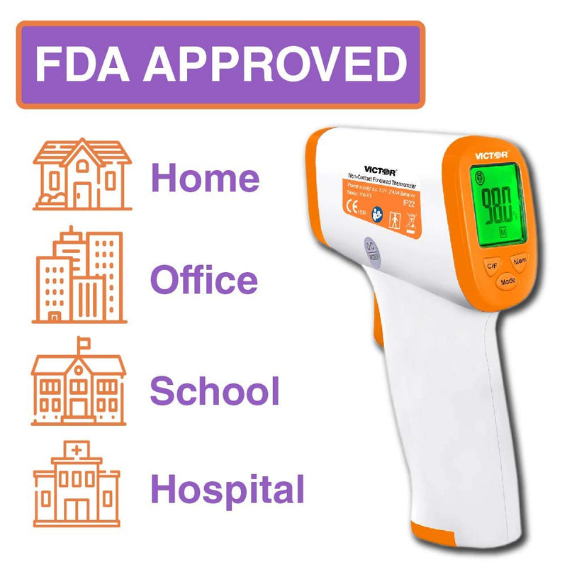 [Australia - AusPower] - Victor T9000 Non-Contact Digital Infrared Forehead and Wrist Thermometer, for Adults and Kids, White/Orange 