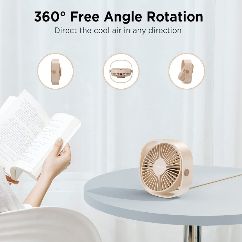 [Australia - AusPower] - EasyAcc USB Desk Fan, 3 Speeds USB Fan [Lower Noise USB Powered ONLY&Powerful Desk Fan] USB Portable Powered Fan, 360°Rotatable Personal Desktop Table Fan Travel Fan for Desk Home Bedroom Office Champagne 