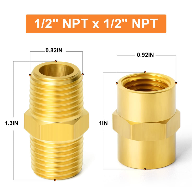 [Australia - AusPower] - GASHER 12PCS Metals Brass Pipe Fitting, Hex Nipple Brass Tone, 1/2" x 1/2" NPT Male Thread Pipe, 1/2Inch x 1/2Inch NPT Female Thread Pipe 12 