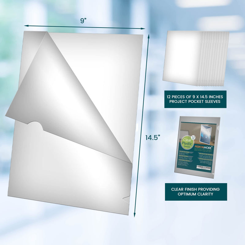 [Australia - AusPower] - 12 Pack of Clear Project Pocket Sleeves, 9" X 14.5" Legal Size Transparent Plastic Folder Protectors for Documents, Files and Papers 