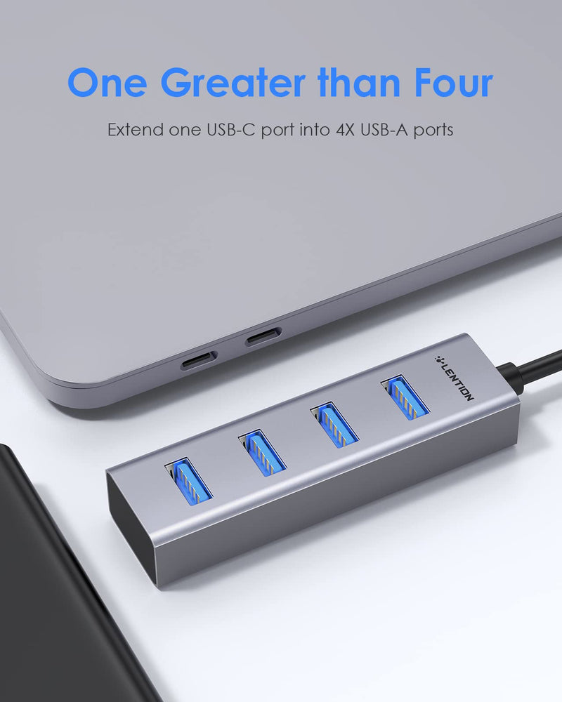 [Australia - AusPower] - LENTION 4-in-1 USB C Hub, 4 USB 3.0 Ports, USB C to USB A Multiport Adapter for 2022-2016 MacBook Pro, Mac Air & Surface, iPad Pro, Chromebook, More, Stable Driver Certified (CB-C22s, Space Gray) 
