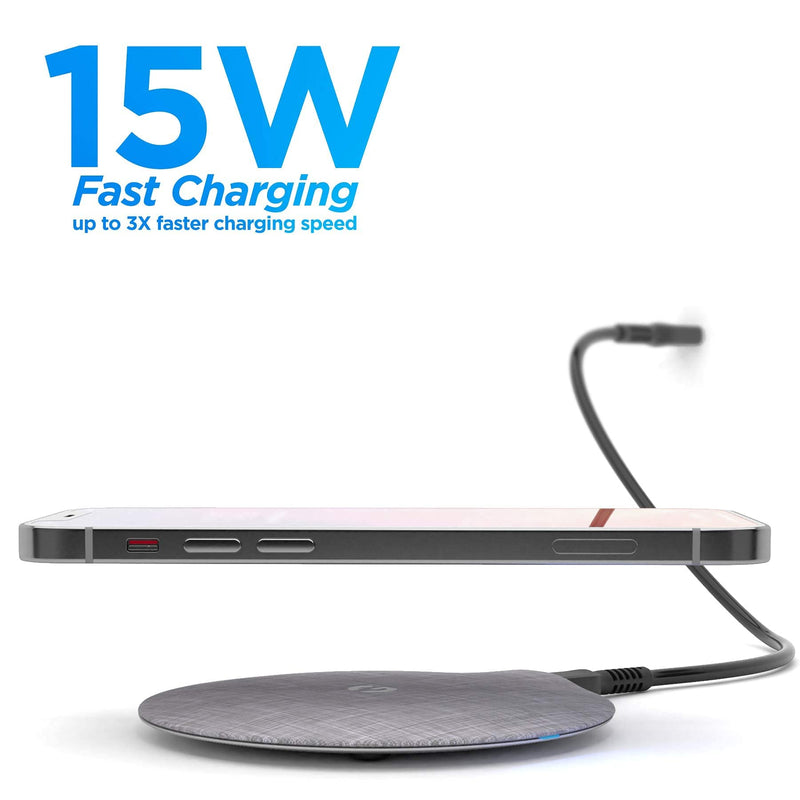 [Australia - AusPower] - Wireless Charger Compatible with iPhone 13 / Pro Max/Mini/iPhone 12/11, Charging Qi Pad with Power Cable, 15W Fast Charge Compatible (No AC Adapter) Space Gray 