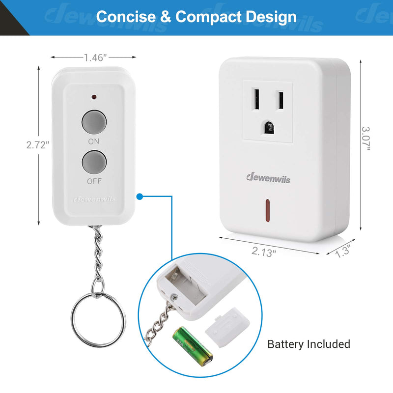 [Australia - AusPower] - DEWENWILS Indoor Remote Control Outlet, Expandable Remote Light Switch Kit, Wireless On Off Power Switch, 100ft RF Range, Compact Design, White 