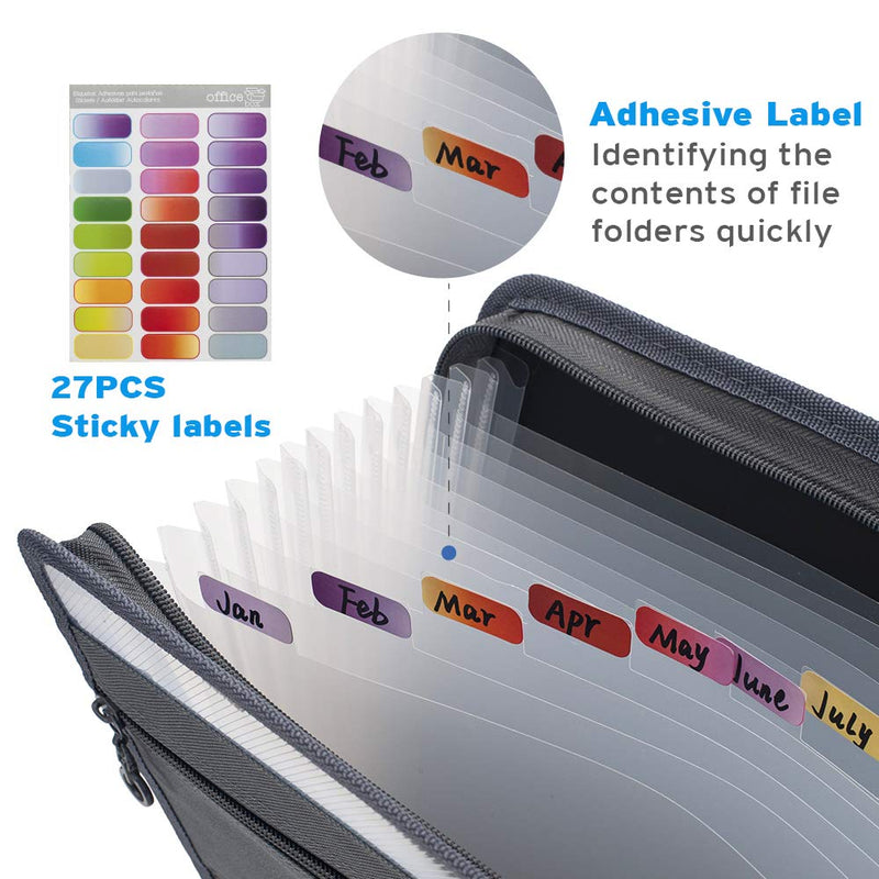 [Australia - AusPower] - Sooez 13 Pocket Expanding File Folder with Sticky Labels, Accordion File Folder Document Organizer Expanding Zip File Folder with Zipper Closure，Letter A4 Paper Document Accordion Folder, Black 