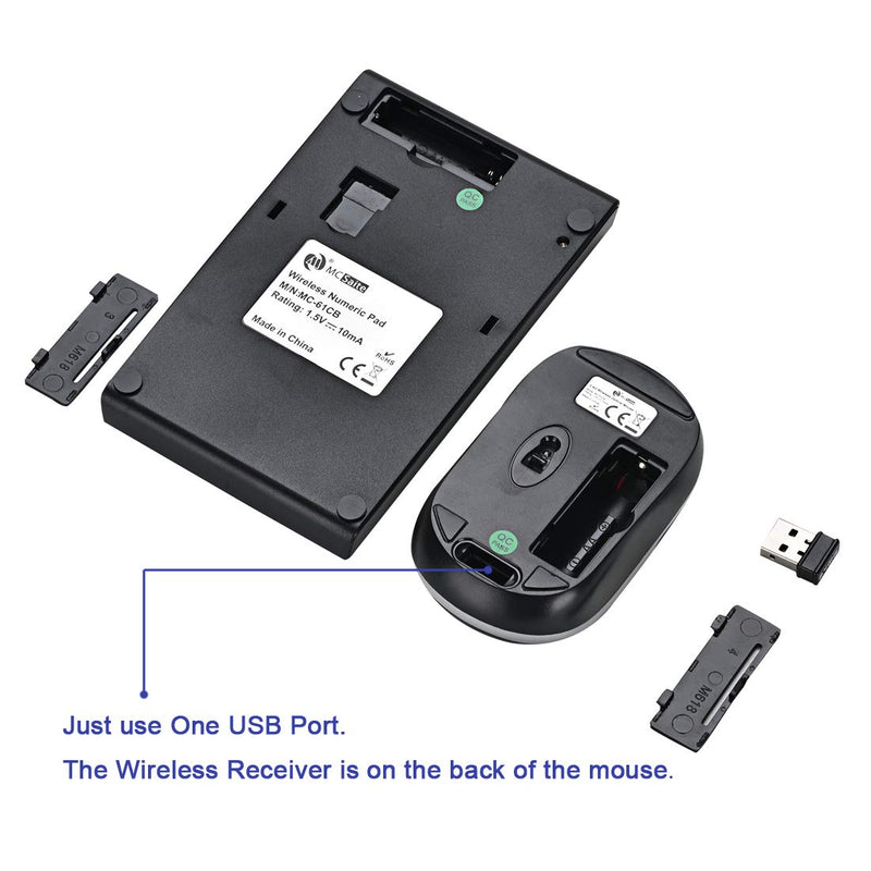 [Australia - AusPower] - MCSaite Wireless Numeric Keypad & Mouse Combo - Use One Receiver Wireless Number Pad Keyboard and Mouse for Laptop Desktop 