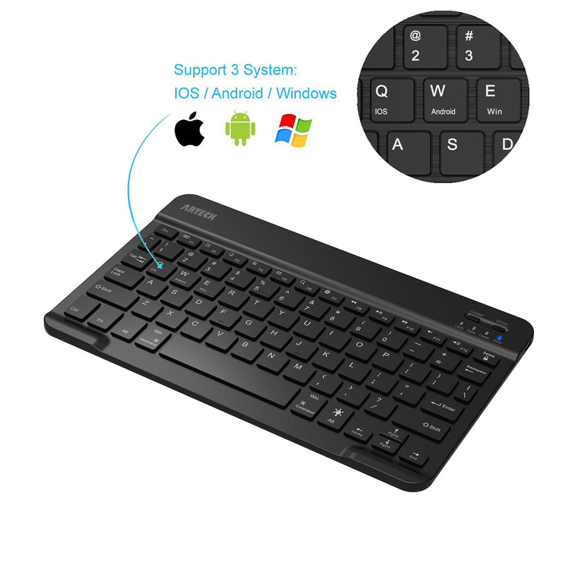 [Australia - AusPower] - Arteck HB030B Universal Slim Portable Wireless Bluetooth 3.0 7-Colors Backlit Keyboard with Built in Rechargeable Battery, Black 