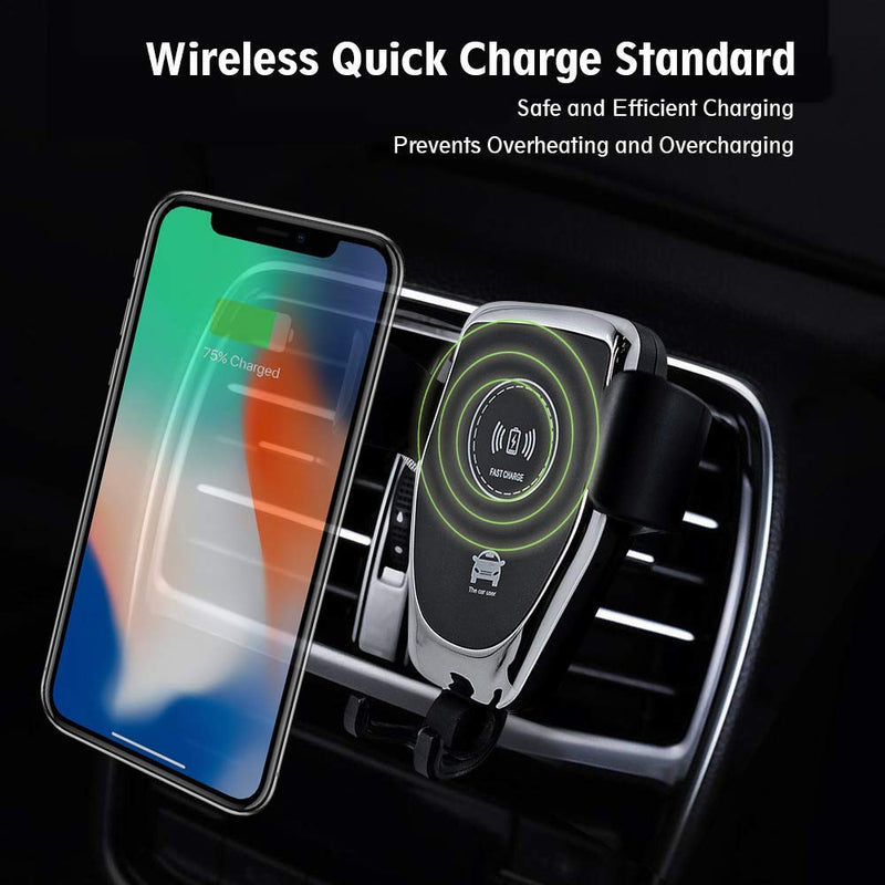 [Australia - AusPower] - BASERY Wireless Car Mount Charger, 2 in 1 Fast Charger Phone Holder for Car with Adjustable Car Mount Air Vent Gravity Design, Phone Holder Capatible iPhone 11 Pro Max/X/XS/XR & Android Phone BLACK 