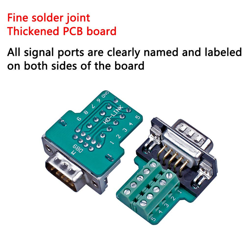 [Australia - AusPower] - Anmbest 2PCS DB9 Solderless RS232 D-SUB Serial to 9-pin Port Terminal Male Adapter Connector Breakout Board with Case Long Bolts Tail Pipe (2PCS Male) 2PCS Male 