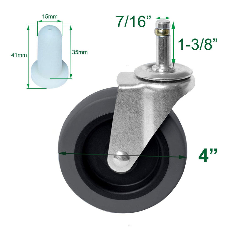 [Australia - AusPower] - AAGUT 4 Inch Caster Replacement Swivel Stem 7/16"x 1-3/8" TPR Rubber Casters for Mop Buckets, Pack of 4 no brakes 