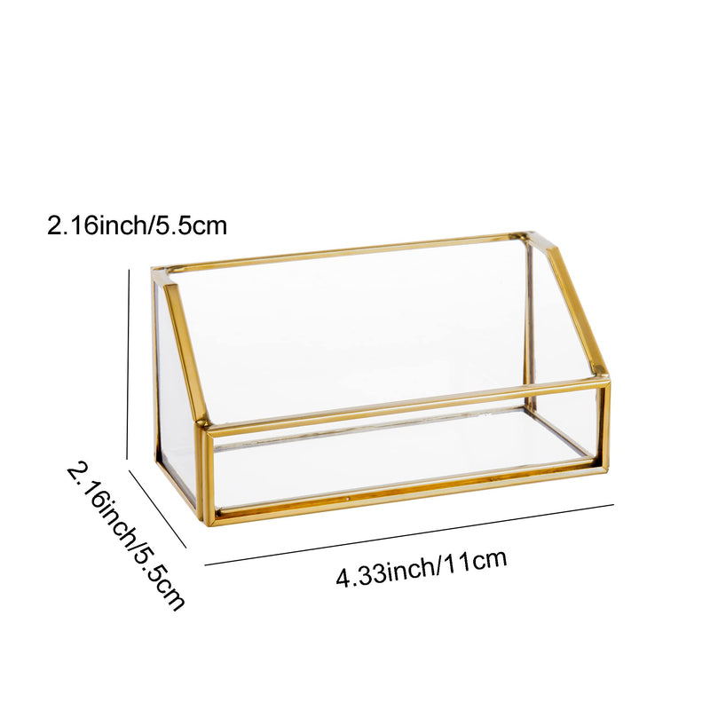 [Australia - AusPower] - Feyarl Glass Business Card Holder Stand Gold Office Name Card Display Business Card Organizer Storage for Office Desktop Countertop 