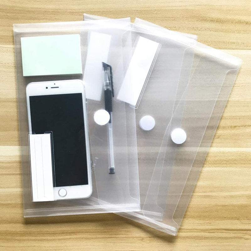 [Australia - AusPower] - A5 Plastic Clear Envelopes Folder with Hook & Loop Closure 6x10" Invoice Receipt Cash Organization with Label Pocket 12pcs 
