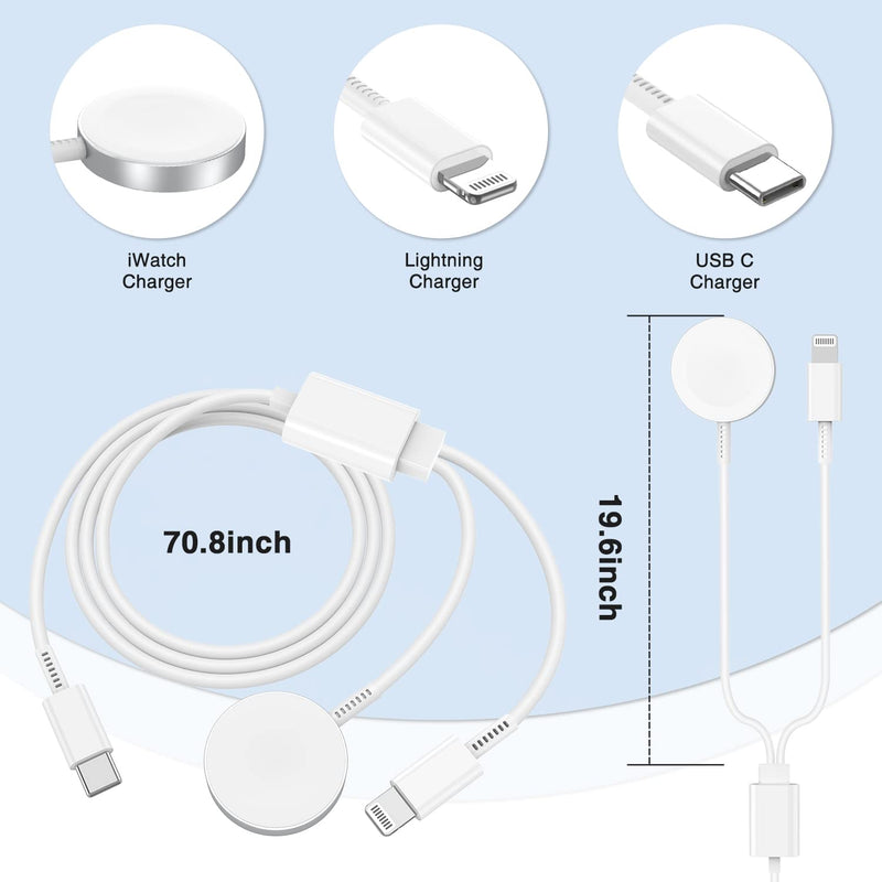 [Australia - AusPower] - for Applewatch Charger Apple i Watch Charger,Long Apple Watch Charging USB C 2 Pack 6Ft 2-in-1 iPhone and iWatch Cable for Apple Watch Series 8/7/6/SE/5/4, Type-C Travel Block for iPhone 14/13/12/11 White 1-for iWatch 