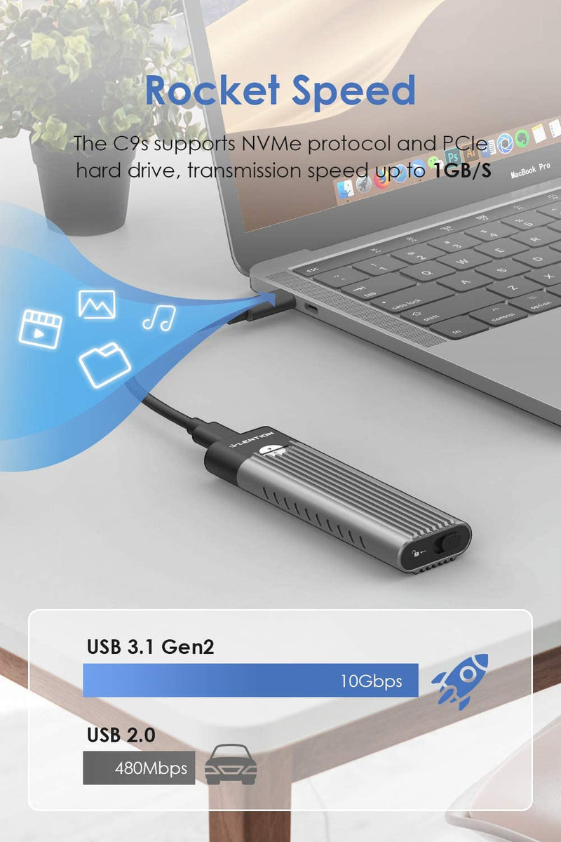 [Australia - AusPower] - LENTION USB C & A to NVMe M.2 SSD Enclosure, USB 3.1 Gen 2 M Key, B&M Key Hard Drive Adapter, Supports M.2 SSD Size 2280/2260/2242/2230, Compatible Mac OS, Windows, Chrome OS, More(CB-C9s, Space Gray) 