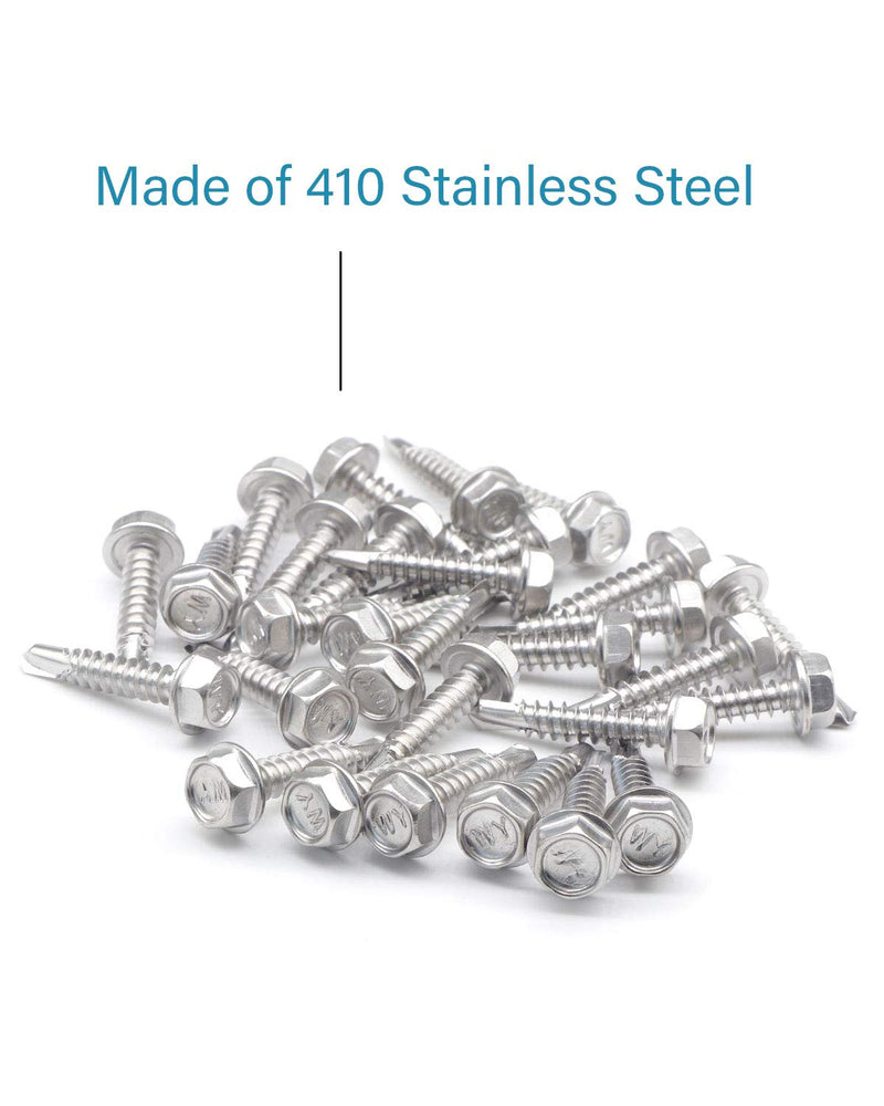 [Australia - AusPower] - IMScrews 50pcs #10 x 1" Stainless Hex Washer Head Self Drilling Screws, 410 Stainless Steel Full Thread Sheet Metal Tek Screws #10 x 1" 50 