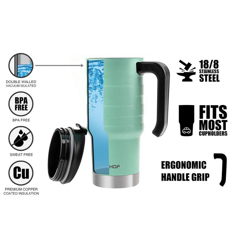 [Australia - AusPower] - HAUSHOF 24 oz Travel Mug, Stainless Double Wall Vacuum Insulated Tumbler with Handle & Spill Proof Twist On Flip Lid and Wide Mouth, BPA Free Seafoam Green 