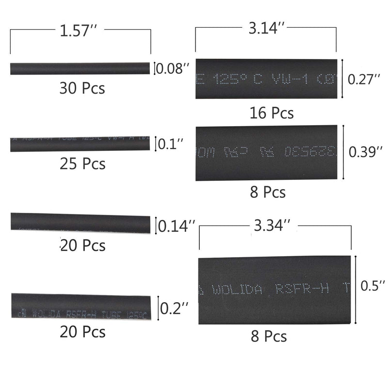 [Australia - AusPower] - MCIGICM 127pcs Heat Shrink Tubing 2:1, Electrical Wire Cable Wrap Assortment Electric Insulation Heat Shrink Tube Kit (7 Sizes) 