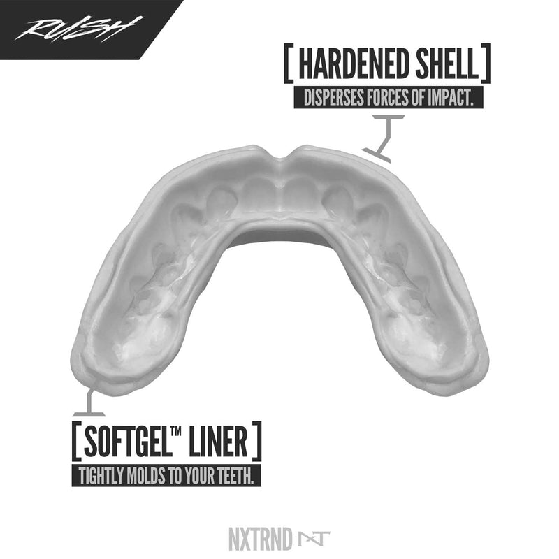 [Australia - AusPower] - 2 Pack Nxtrnd Rush Mouth Guard Sports, Professional Mouthguards for Boxing, Jiu Jitsu, MMA, Wrestling, Football, Lacrosse, and All Sports, Fits Adults, Youth, and Kids 11+ (B&W) Black & White 