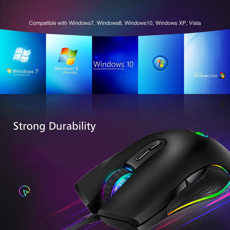 [Australia - AusPower] - Ergonomic Gaming Mouse with 4 Backlight Modes up to 3200 DPI，RGB Wired USB Mouse with 7 Buttons for Laptop PC Computer Games & Work (USB Port) USB Port 
