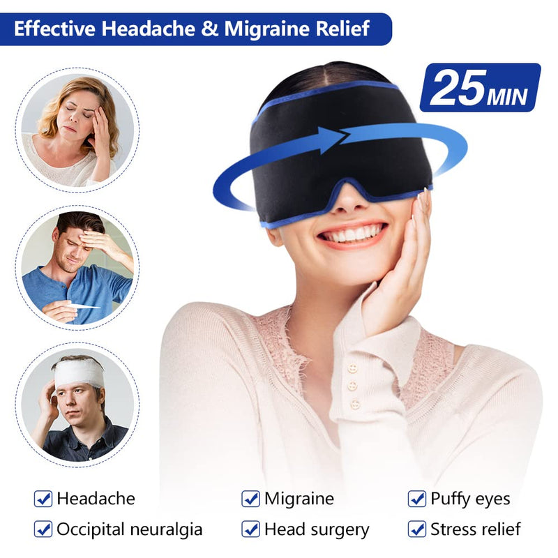 [Australia - AusPower] - Hilph Head Ice Pack for Migraine Ice Head Wrap, Reusable Migraine Headache Relief Hat Cold Compress Migraine Ice Pack for Headaches, Puffy Eyes, Chemo Surgery, Sinus and Stress Relief -Black B-black 