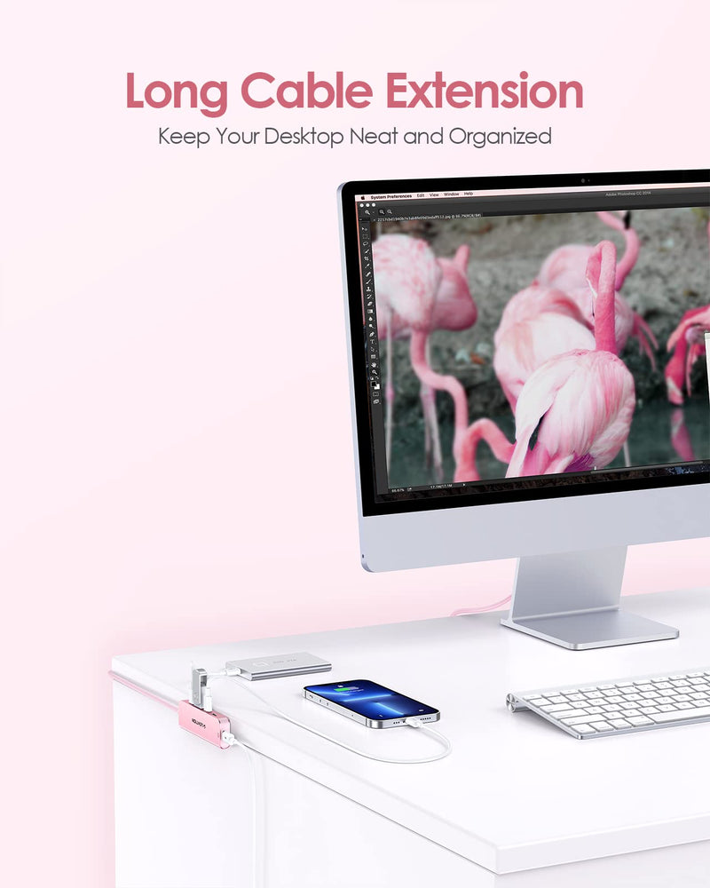 [Australia - AusPower] - LENTION USB C Hub, 2FT Long Cable USB C Hub Multiport Adapter, USB C Splitter, USBC hub, USB Type C Hub, USB C to USB C Hub with 4 USBC Port&Type C Power Supply Port for MacBook Pro/Mac Air/iMac, More Rose Gold 