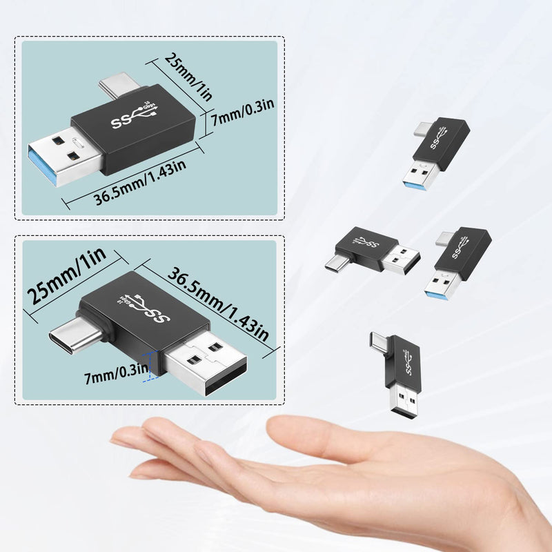 [Australia - AusPower] - QIANRENON 90° Angle USB3.1 Male to USB C Male Charging Adapter 10Gbps USB3.1 Plug to USB C Plug L Angle Data Connector QC60W/PD15W (only A to C), for Wall Charger PC Laptop,4Pcs (2 Left+2 Right) 2 Left+2 Right 