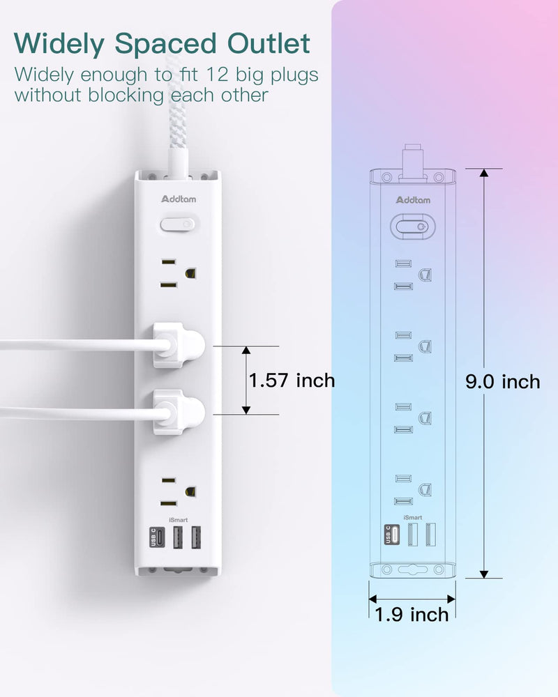 [Australia - AusPower] - 15FT Extension Cord - Power Strip Surge Protector, Long Cord with 12 Widely AC Outlets 3 USB, Flat Plug Extension Cord, Wall Mount, Desk Charging Station for Office Home College Dorm Room Essentials 15 FT 