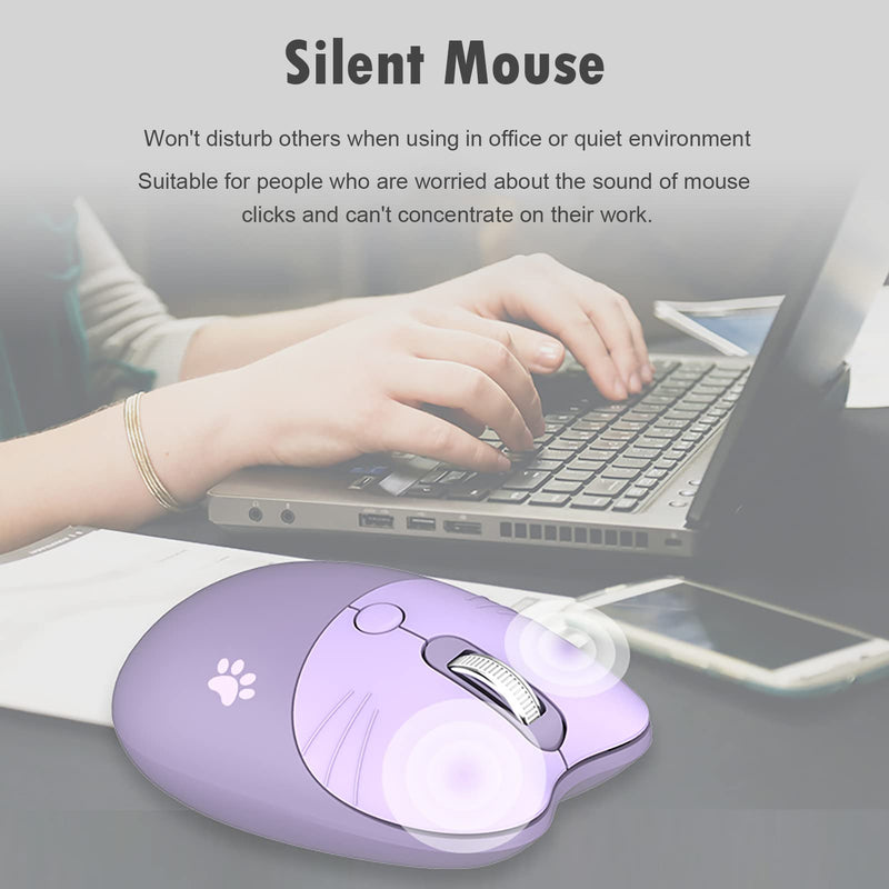 [Australia - AusPower] - Cute Cat Wireless Mouse, Silent Mouse, 2.4G Wireless Mice, Candy Colors, Kawaii Mouse for Girls and Kids (Purple) Purple 