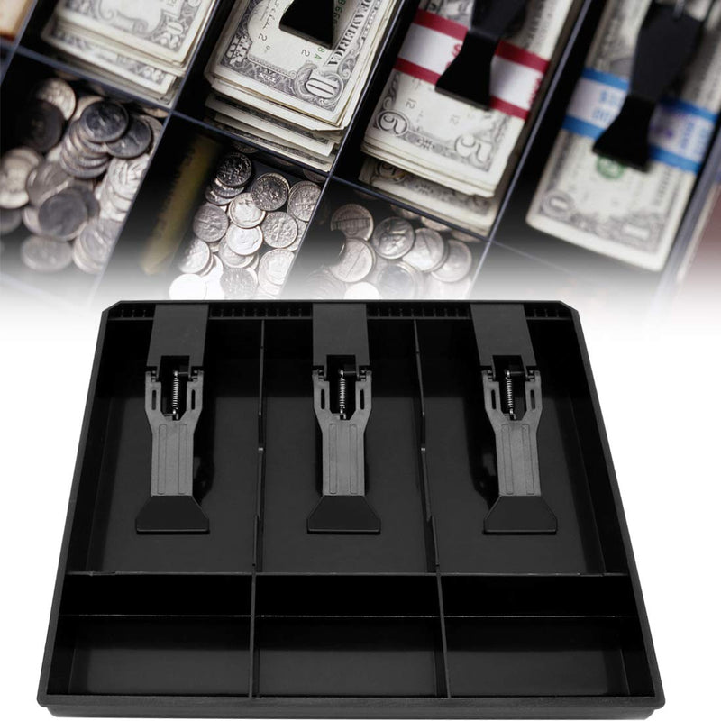 [Australia - AusPower] - Cash Register Drawer Insert Tray 3 Bill/3 Coin Compartments with Plastic Clip for Money Storage, Black 