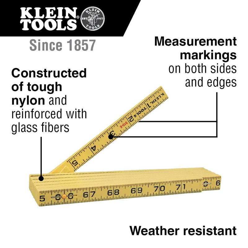 [Australia - AusPower] - Klein Tools 910-6 Folding Ruler 6-Foot, Durable Fiberglass, Inside Reading 