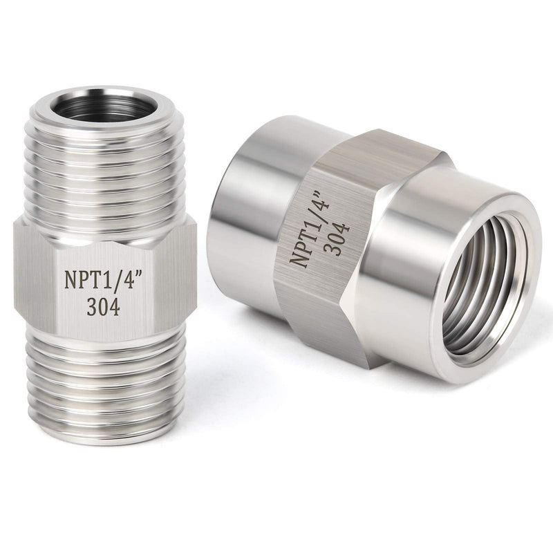 [Australia - AusPower] - TAISHER 304 Stainless Steel Pipe Fitting, Hex Nipple, Coupling,1/4 x 1/4 NPT Male Thread Pipe, 1/4 x 1/4 NPT Female Thread Pipe 1/4" NPT 