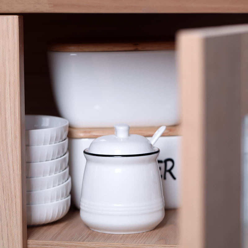 [Australia - AusPower] - Porcelain Salt Bowl with Lid and Spoon,Ceramic Sugar Bowl 12oz (White) White 