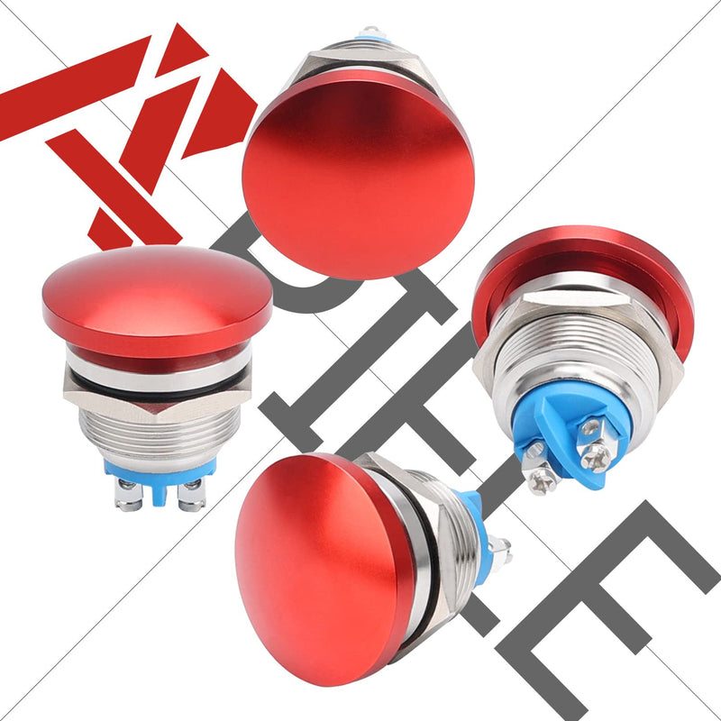 [Australia - AusPower] - APIELE 22MM Mushroom Head Push Button Switch Momentary Push Button IP65 Waterproof 12V 24V 36 DC 110V 250V AC 5A SPST(22mm, Red) 