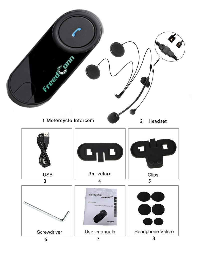 [Australia - AusPower] - Motorcycle Helmet Bluetooth Headset, TCOM VB Helmet Communication Systems 2Riders Snowmobile Helmet Bluetooth Intercom, Motobike Waterproof Interphone 800M Up to 3 Riders Pairing(1Pack) 