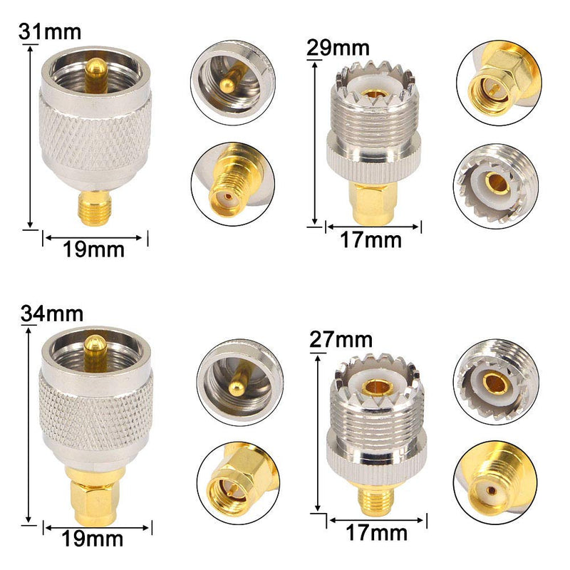 [Australia - AusPower] - onelinkmore SMA-UHF Kits 2 Set RF Coax Coaxial Adapter Connector SMA to UHF PL259 SO239 SMA Jack/Plug to UHF Nickel Gold Plated Test Converter Pack of 8 … 8PCS 