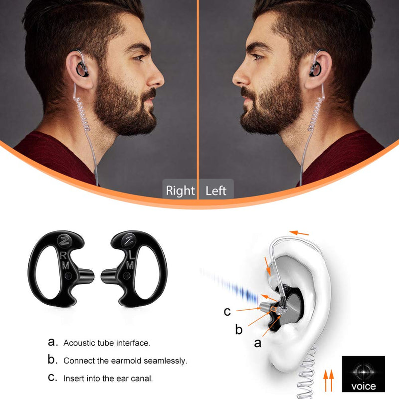 [Australia - AusPower] - 8-Pair Zeadio Radio Earpiece, Soft Silicone Earmould Earbud Earplug for Walkie Talkie Acoustic Earpiece Headset, Two-Way Radio Coil Tube Audio Kits - Black 