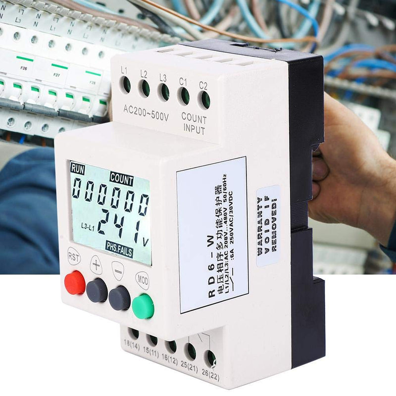 [Australia - AusPower] - YWBL-WH RD6-W LCD Display Under Over Voltage Phase Sequence Protector 3 Phase Voltage Monitor Relay 208-480VAC 