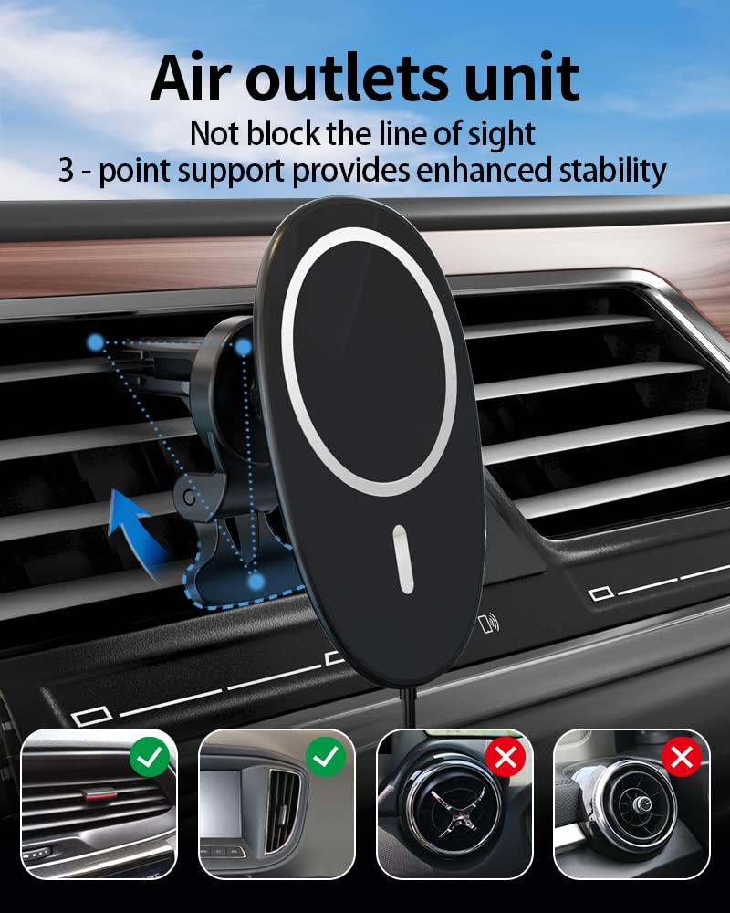 [Australia - AusPower] - Magnetic Wireless Car Charger for iPhone 13/12-360° Adjustable Auto Alignment Air Vent Magnetic Phone Car Mount Holder Charger Compatible with for Mag Safe iPhone 13/12 Pro Max Mini single port 