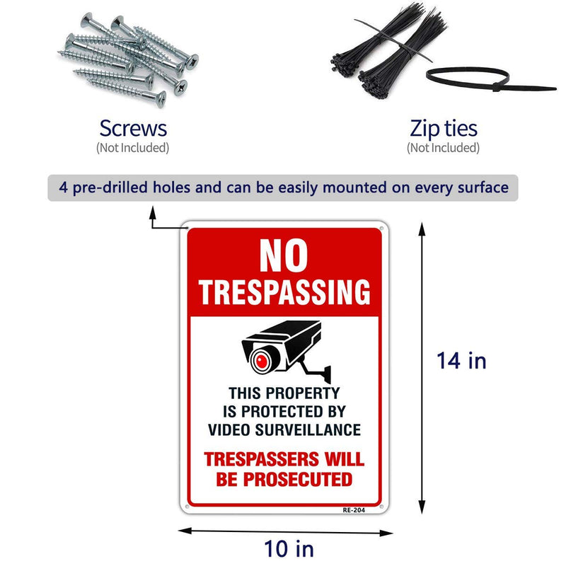[Australia - AusPower] - Dxyizus signs No Trespassing Video Surveillance Sign Outdoor Matel Aluminum 10x14 Inch UV Ink Printed for House and Business (2-Pack) 2-Pack 