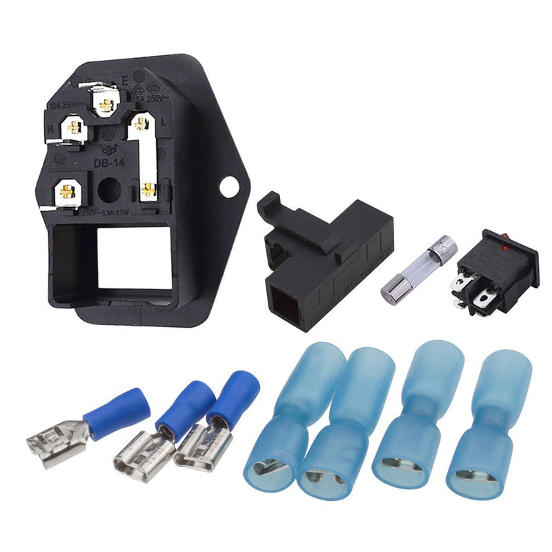 [Australia - AusPower] - URBEST Male Power Socket 10A 250V Inlet Module Plug 5A Fuse Switch with 7Pcs Female 16-14 AWG Wiring Spade Crimp Terminals 