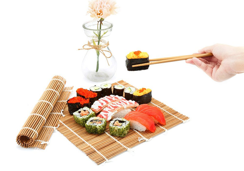 [Australia - AusPower] - Sushi Making Kit, Delamu Bamboo Sushi Mat, Including 2 Sushi Rolling Mats, 5 Pairs of Chopsticks, 1 Paddle, 1 Spreader, 1 Beginner Guide PDF, Roll On, Beginner Sushi Kit 