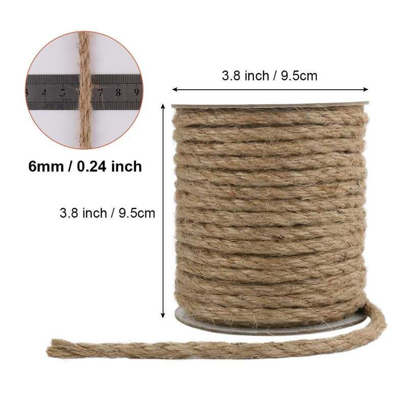 [Australia - AusPower] - Tenn Well 6mm Jute Rope, 66 Feet Strong and Thick Twine Rope for Crafting, Gardening, Packing and Home Decor 6MM x 66FT 