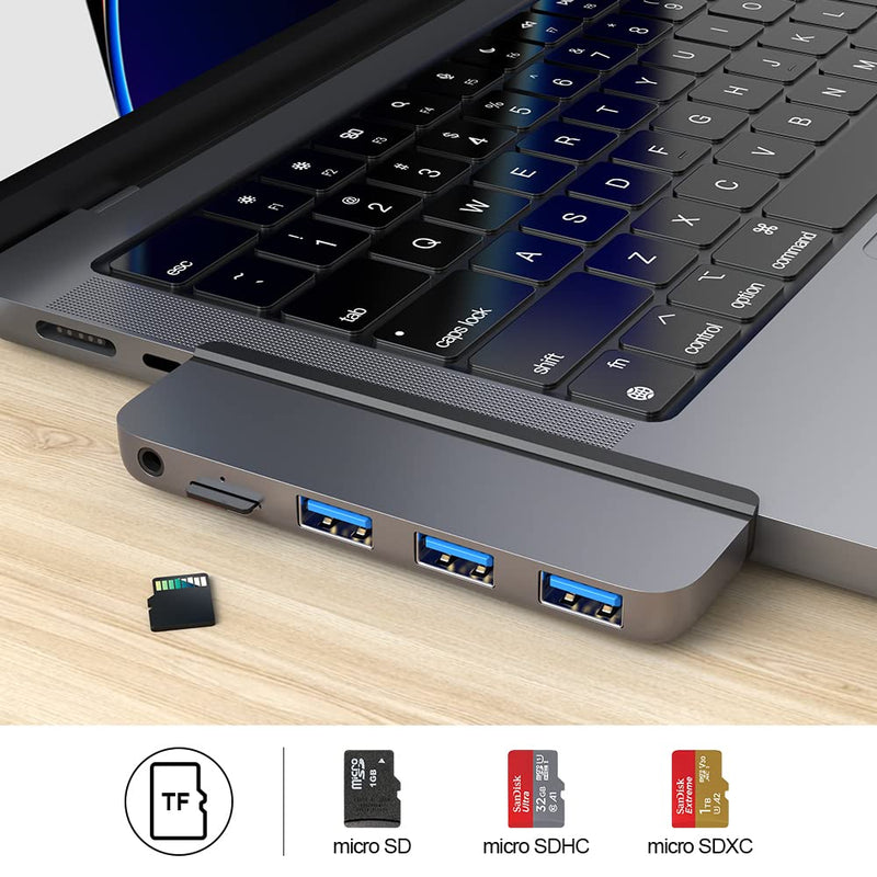[Australia - AusPower] - Qwiizlab MacBook USB C Hub, 5-in-1 Adapter for 2021 MacBook Pro M1 Pro & M1 Max, Laptop Docking Station with USB 3.0 Port, MicroSD Card Reader, 3.5mm Audio Combo 