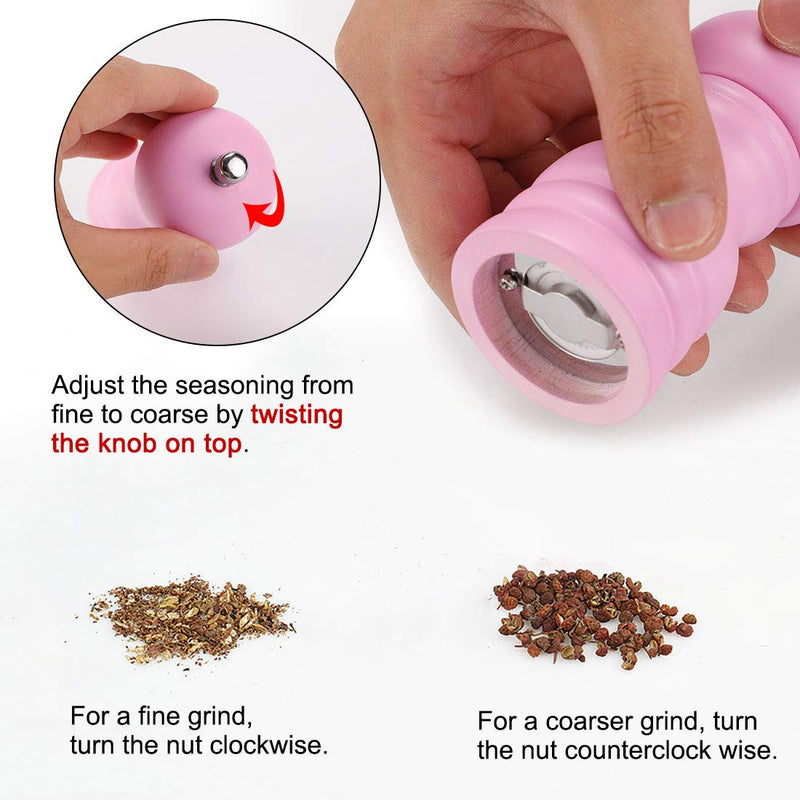 [Australia - AusPower] - uxcell Salt and Grinder 4.5 Inch Wooden Mills Shakers with Adjustable Coarseness for Seasoning Meal Prep Cooking Dining Pink 