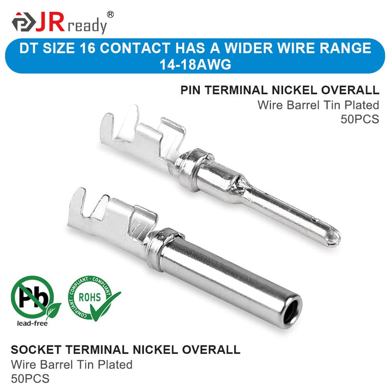 [Australia - AusPower] - JRready ST6255 Deutsch Stamped Contacts DT Connector Terminal Kit Size 16, Male Deutsch Pins 1060-16-0122/ Female pins 1062-16-0122/ Open Barrel Terminals Wire Gauge 14-18 AWG, 50 Pairs 3.DT 16# Stamped 50Pair 