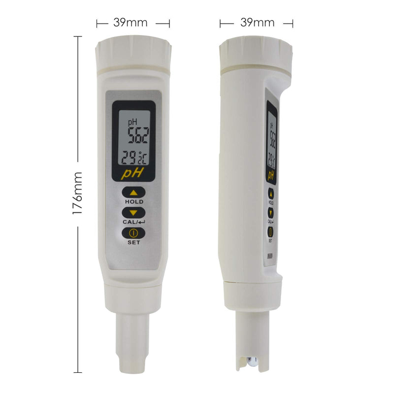 [Australia - AusPower] - 0.00~14.00 pH & Temp ATC Meter Pen w/ Replaceable Electrode Probe, ±0.05pH Accurate Water Quality Tester Thermometer, Aquariums, Hydroponics, Food, Pool 
