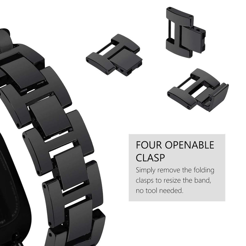 [Australia - AusPower] - Surace Compatible with Fitbit Versa 2 Bands for Women Bracelet Chunky Chain Links Replacement for Fitbit Versa Band Smart Watch, Black with Black Leather Black Link with Black Leather 