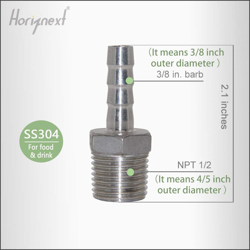 [Australia - AusPower] - Horiznext NPT 1/2 thread x 3/8" hose barb fitting, Stainless Steel for Midwest Home brew and Wine making Supplies repair kit, Pack of 4 