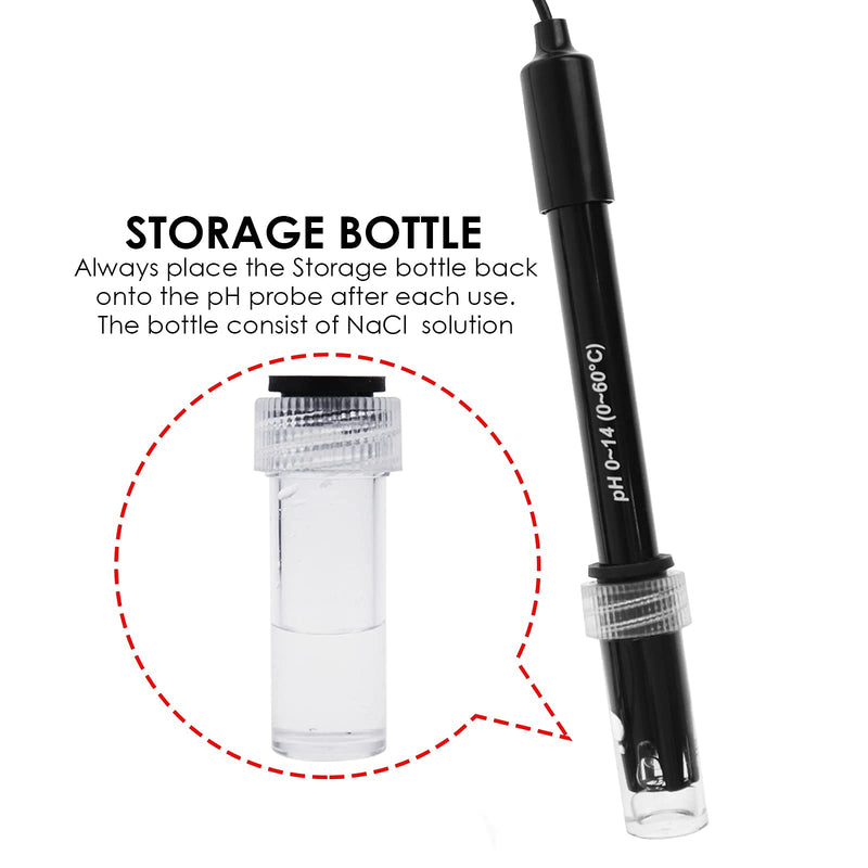 [Australia - AusPower] - High Accuracy pH Electrode with Calibration Powder, 0-14 pH Probe with BNC Connector & 300cm Cable for Wide Application 300cm Cable Glass Electrode 