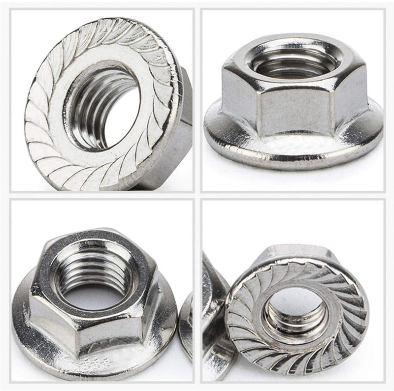 [Australia - AusPower] - Guard4U 100Pcs 8-Sizes SAE Hex Flange Nuts Assortment Kit,#6-32#8-32#10-32#10-24 1/4"-20 5/16"-18 3/8"-16 1/2"-13 304-Stainless Steel Hexagon Flange Lock Nuts 