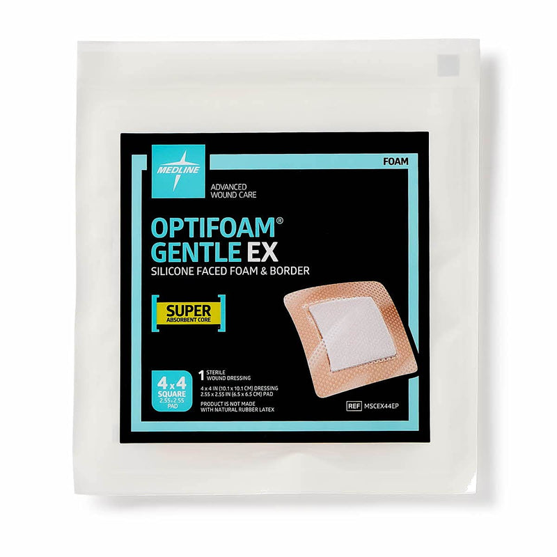 [Australia - AusPower] - Medline Optifoam Gentle EX Bordered Foam Adhesive Dressing, 4" x 4" Square (10 Count) 4" X 4" Box 